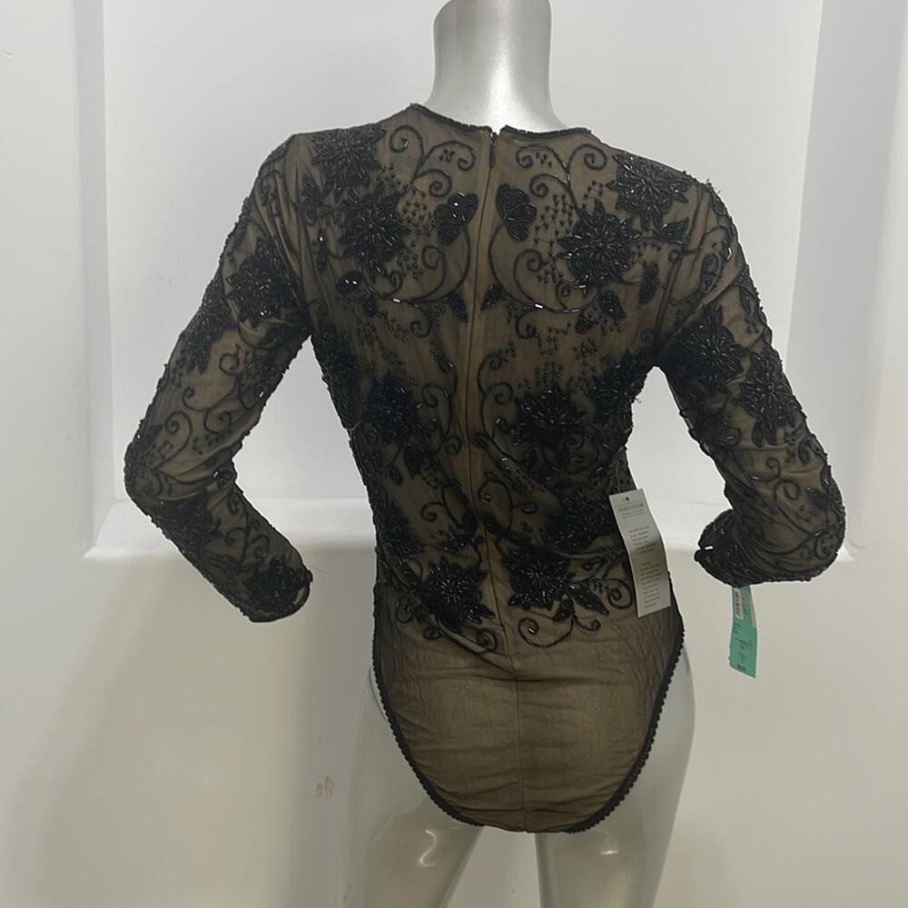 Bob Mackie Special Occasion Beaded Long Sleeve  Bodysuit Black Size S - Picture 2 of 14